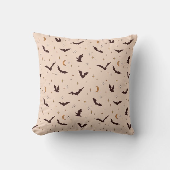 Boho Bats and Stars Halloween Pattern Throw Pillow (Front)