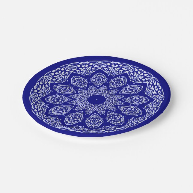 Boho Bazaar, Mix & Match Cobalt Pattern Paper Plate (Angled)