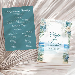 Boho Beach Blue Floral Arch Programme de mariage