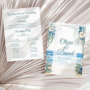 Boho Beach Blue Floral Arch Wedding Program