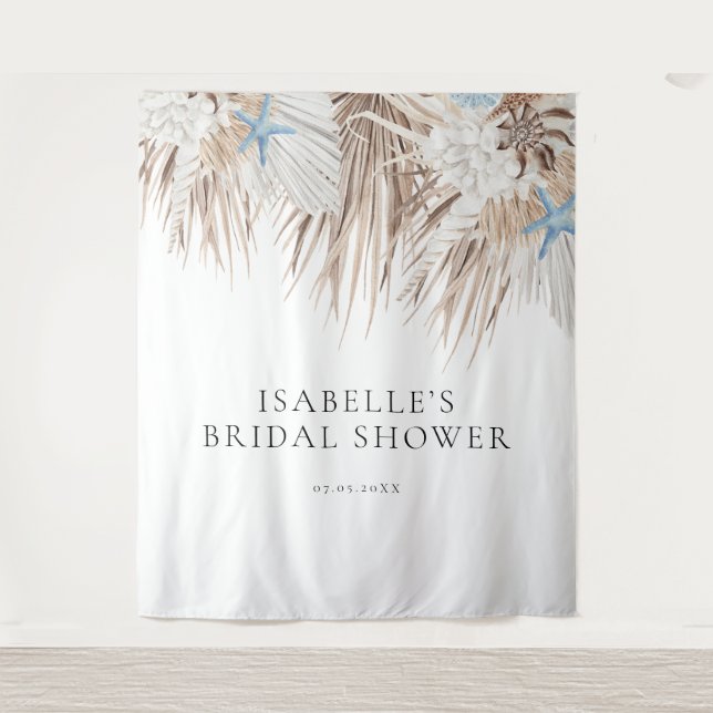 Boho Beach Bridal Shower Backdrop Tapestry (Front)