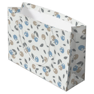Boho Beach Cherries - beige blue fruit pattern. Large Gift Bag