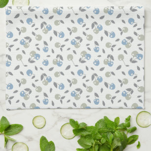 Boho Beach Cherries - sage blue fruit pattern. Kitchen Towel