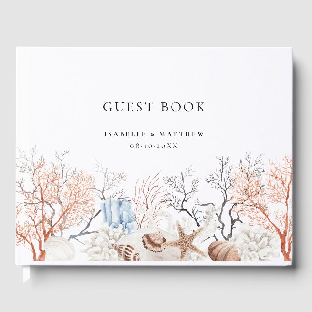 Boho Beach Coral Reef Wedding Guest Book (Front)