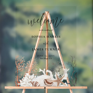 Boho Beach Coral Reef Wedding Welcome Acrylic Sign