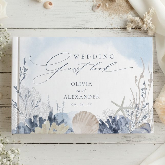 Boho Beach Elegant Romantic Blue Wedding Guest Book (Creator Uploaded)
