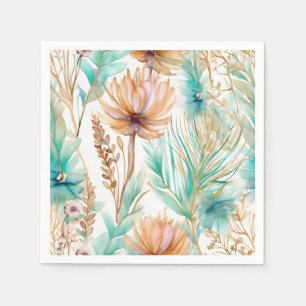 Boho Beach Floral Blue Peach Wedding  Napkin