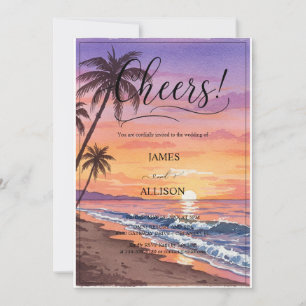 Boho Beach Ocean California & Golden Sun Wedding Invitation