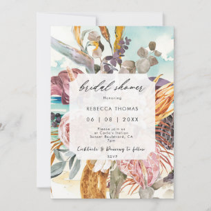 boho beach orange florals bridal shower invitation