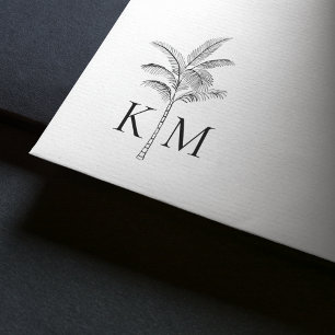 Boho Beach Palm Tree Monogram Rubber Stamp