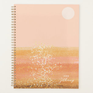 Boho Beach Scene Sunset Over Ocean Watercolor Planner