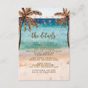 boho beach scene wedding information card