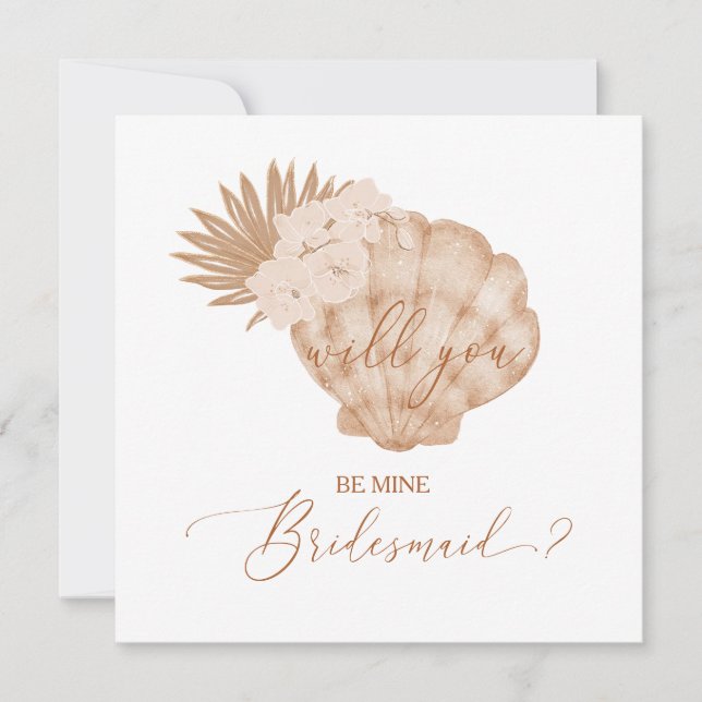 Boho Beach Seashell Bridesmaid Proposal Card (Front)