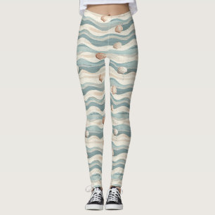 Boho Beach Seashell Waves Leggings