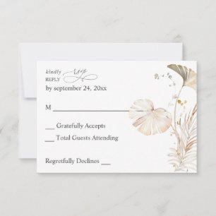 Boho Beach Tropical Beige Floral no Meal RSVP Card