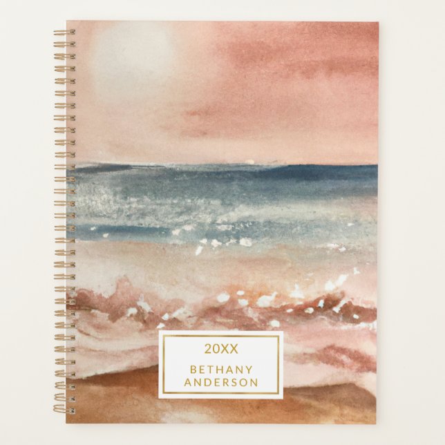 Boho Beach Vagues sable soleil aquarelle (Devant)