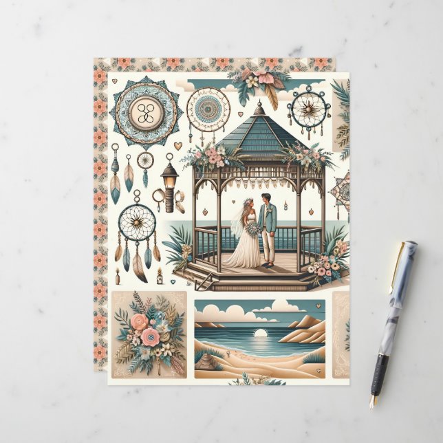Boho Beach Wedding Scrapbook Paper (Front/Back In Situ)