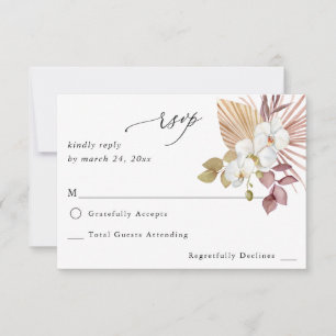 Boho Beach White Floral no Meal RSVP Card