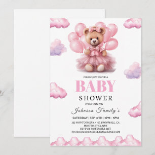 Boho bear baby girl pink Babyshower Invitation