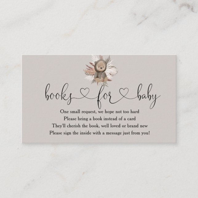 Boho Bear Baby Shower Books For Baby  Enclosure Card (Front)