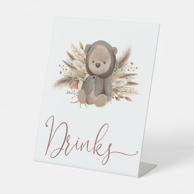 Boho Bear Baby Shower  Drinks Pedestal Sign (Front)