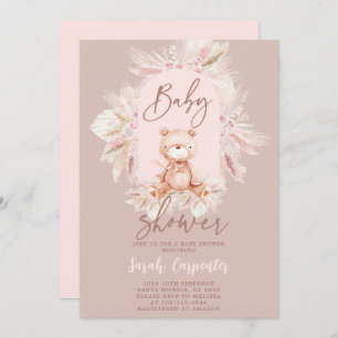 Boho Bear Baby Shower Girl Invitation