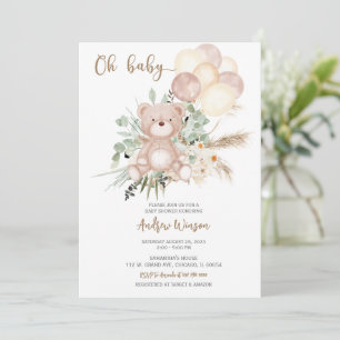 Boho Bear Baby shower Invitation garçon