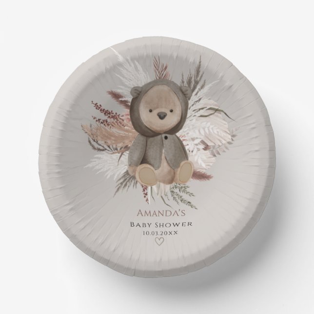 Boho Bear Baby Shower  Paper Bowls Paper Plate (Front)
