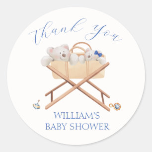Boho Bear Bassinet Toy Boy Baby Shower Classic Round Sticker