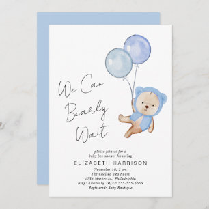 Boho Bear Bearly Wait Baby Boy Shower Invitation