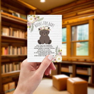 Boho Bear Grey Wood Baby Shower Book Request Enclosure Card