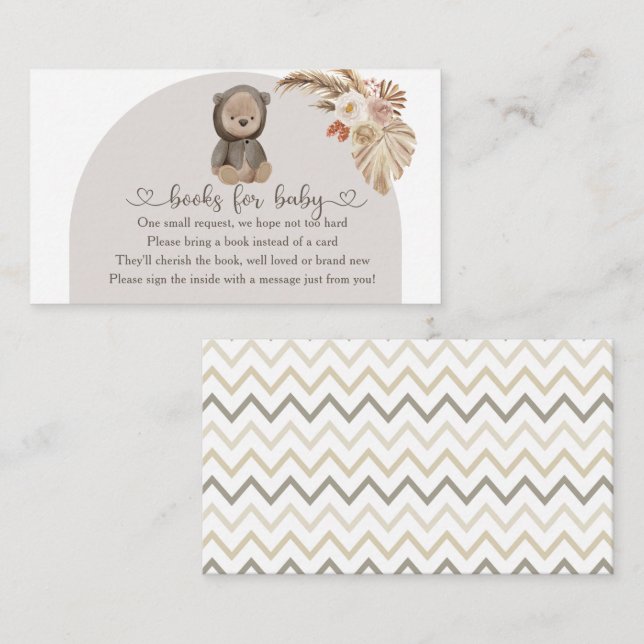 Boho Bear Pampas Grass Baby Shower Books For Baby Enclosure Card (Front/Back)