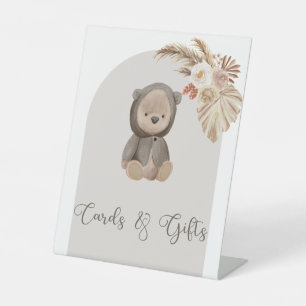 Boho Bear Pampas Grass Baby Shower Cards And Gifts Pedestal Sign