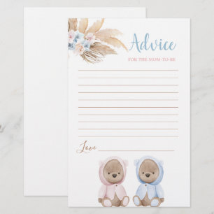 Boho Bear Twins Advice for Mom To Be card