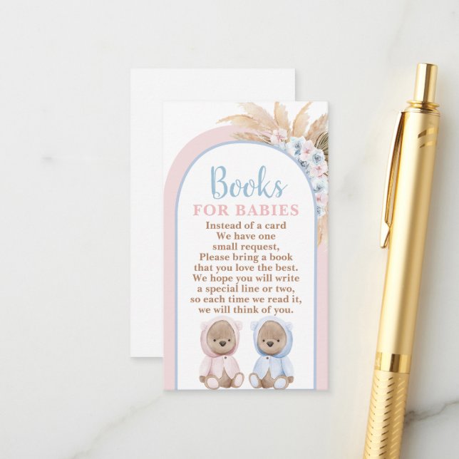 Boho Bear Twins Boy and Girl Books for Babies Card (Front/Back In Situ)