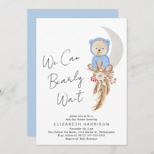 Boho Bear We Can Bearly Wait Baby Boy Shower Invitation