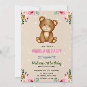 Boho bear woodland shower invitation
