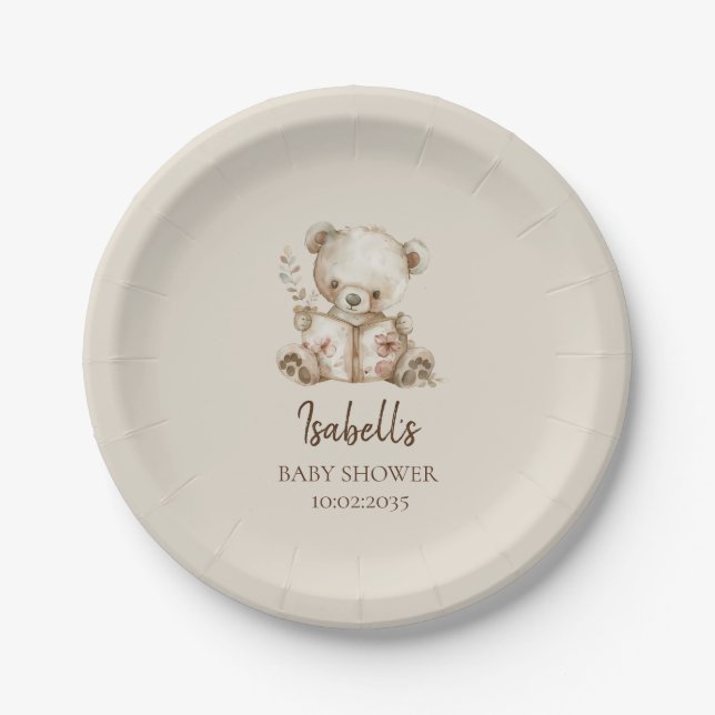 Boho Bearly Wait Storytime Bear Baby Shower  Paper Plate (Front)