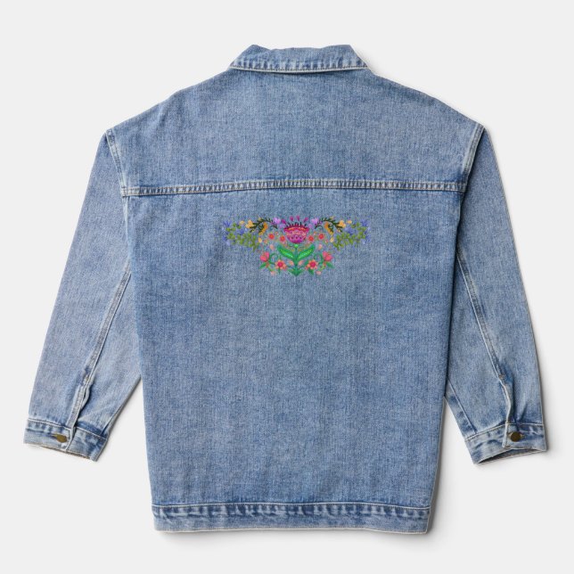 Boho Beautiful Floral Border Denim Jacket (Back)
