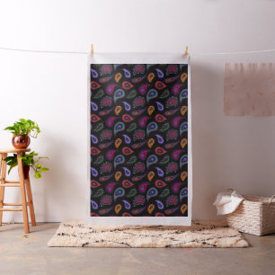 Boho Beautiful Paisley Pattern on Black Fabric