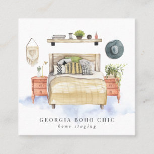 Boho Bedroom   Home Staging or Interior Design Square Business Card