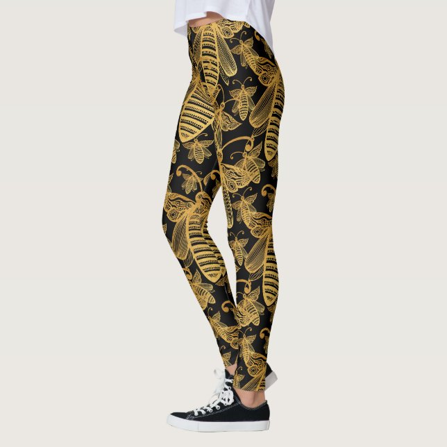 BOHO BEE SWARM Chic Motif Gold sur Leggings noirs (Gauche)