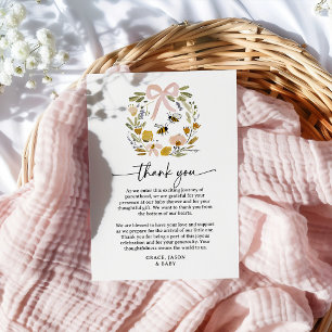 Boho Bee & Wildflower Baby Shower Thank You Card