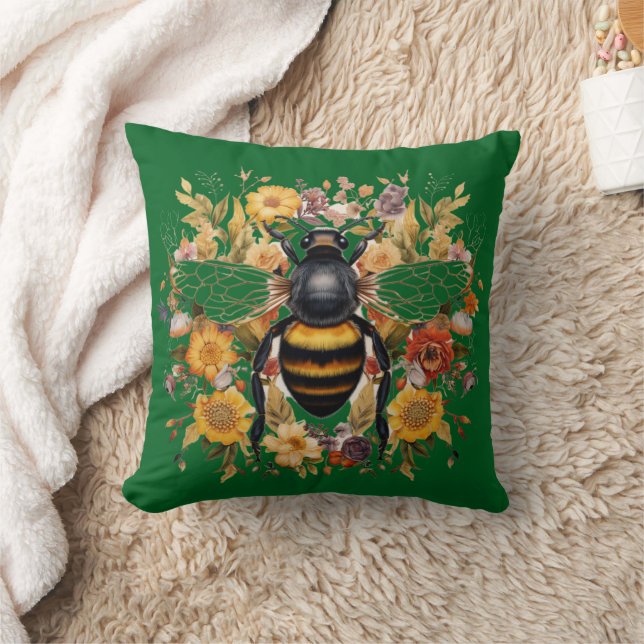 Boho Bee & Wildflowers -  Throw Pillow (Blanket)