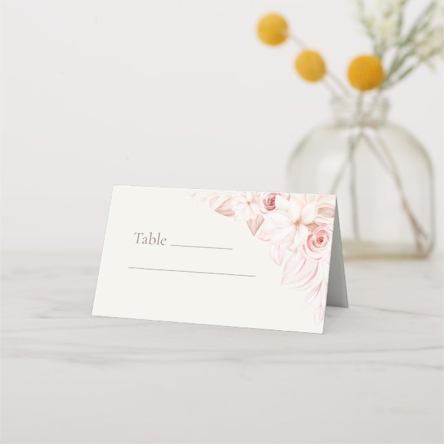 Boho Beige and Pink Floral Wedding Place Card (Front)