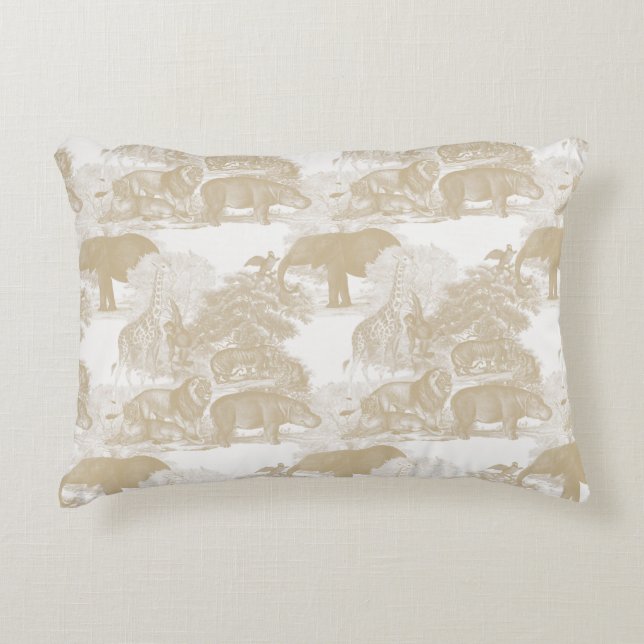Boho Beige Animals Chinoiserie Baby Boy Nursery Accent Pillow (Front)