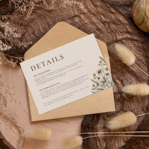 Boho Beige Botanical Wedding Details Card