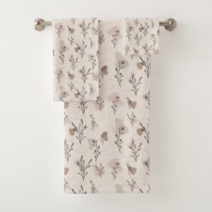 Boho Beige Crème Brown Rose Feuilles Formes Abstra