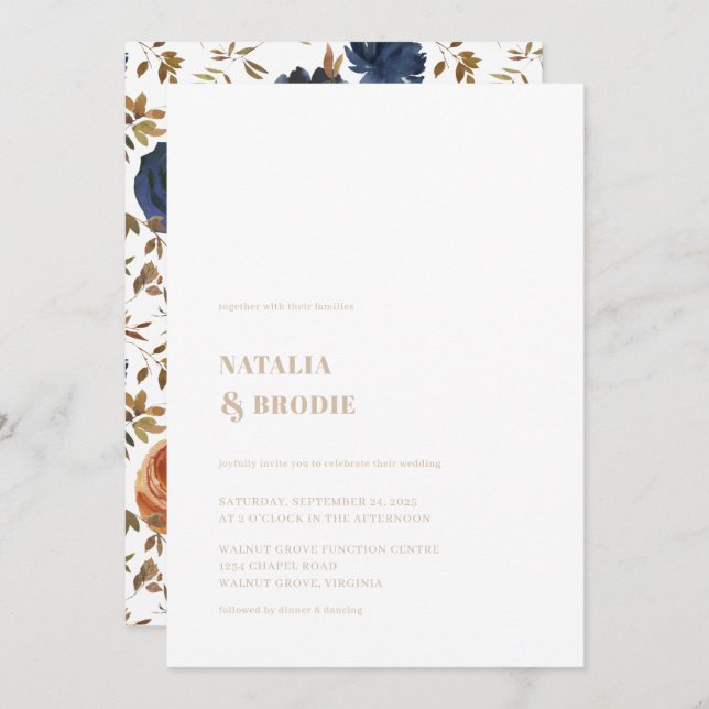 Boho Beige et Floral Faire-part de mariage (Devant / Derrière)