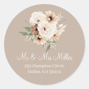 Boho Beige Floral Classic Round Sticker